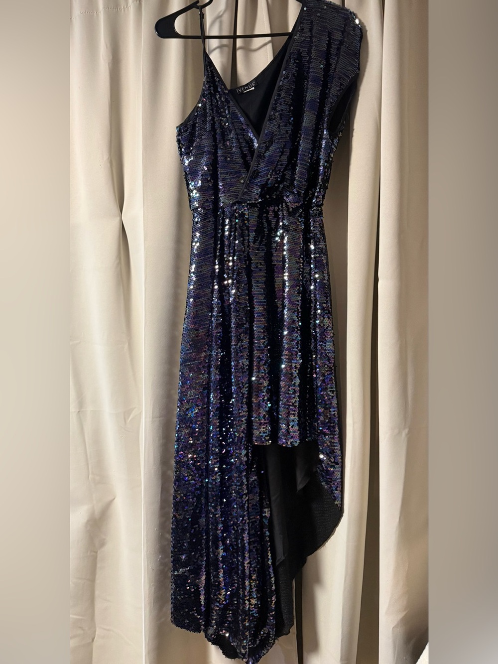 VENUS Purple Shimmer Sequin One-Shoulder Asymmetrical High-Low Dress